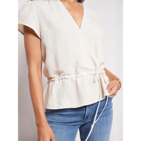 Anthropologie Cloth & Stone Peplum Top XS Linen Blend Preppy Neutral Minimalist - Picture 16 of 16